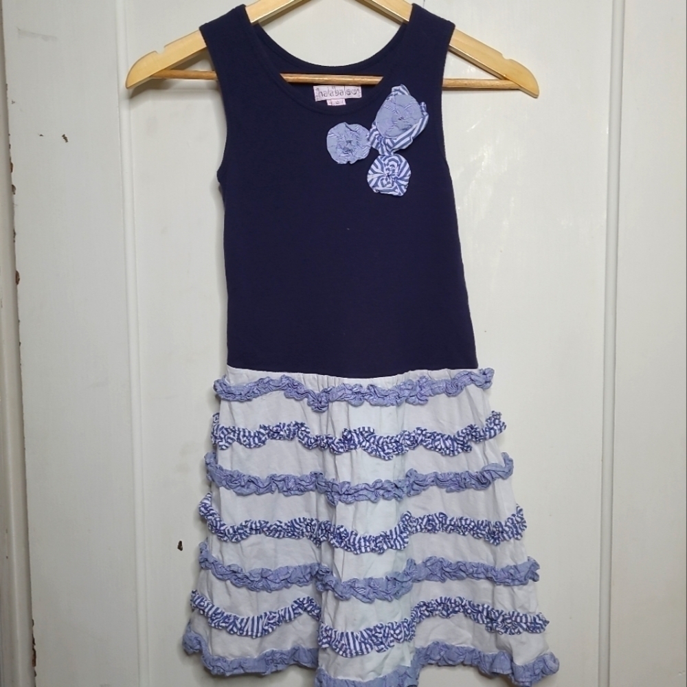 Halabaloo Girl's Ruffled Tank Dress Navyblue&White Size 10